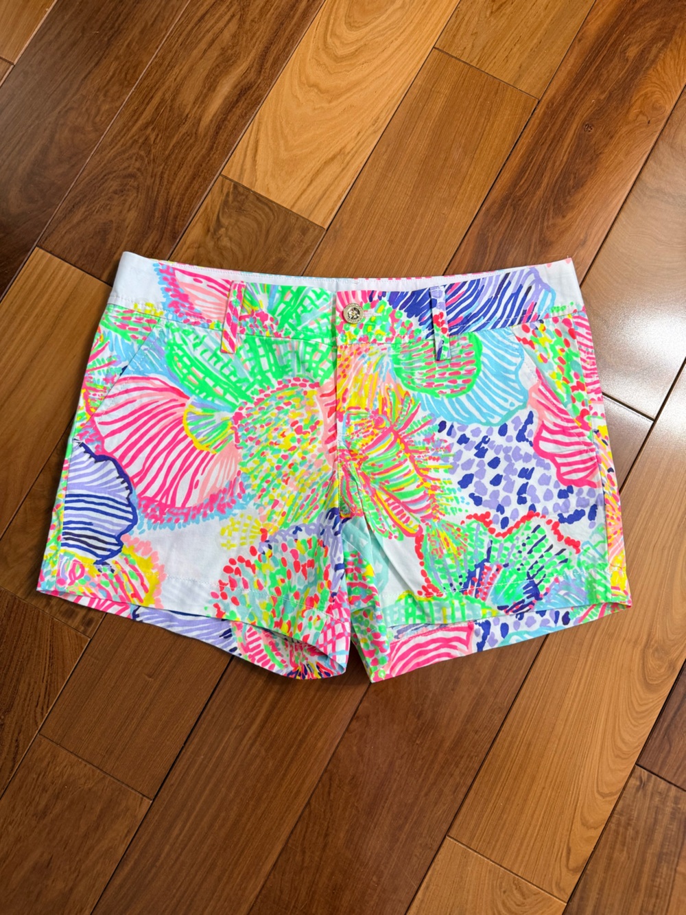 Lilly Pulitzer Neon Floral Print Cotton Shorts - Pink, Green, Blue, Purple